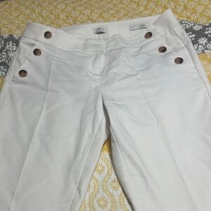 LOFT Cream Button-Accent Trousers